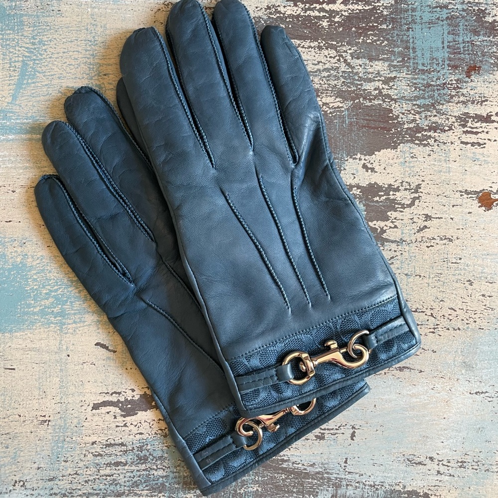 Coach Blue leather gloves